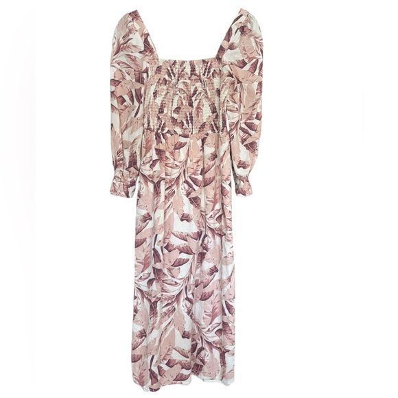 House of Harlow 1960 Linen Blend Puff Sleeve Square Neck Smocked Midi Dress XS - Picture 4 of 7